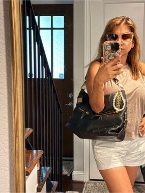 Dooney & Bourke Croc Embossed Leather Hobo Bag Black Shoulder Bag
